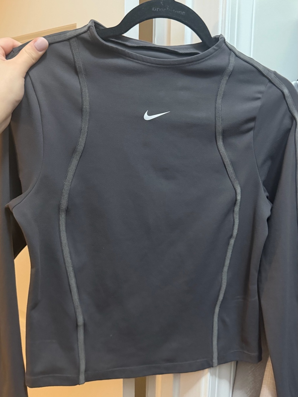 Nike Gray Long Sleeve Performance Top with White Swoosh